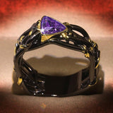 Vintage Gothic Black Tree Branch Ring with Zircon Crystals - Rings Universe