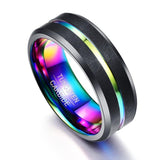 Black Matte Plating Colorful Slotted 8MM Tungsten Steel Trendy, Wedding Ring - ringsuniverse