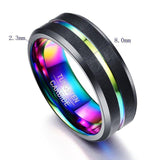 Black Matte Plating Colorful Slotted 8MM Tungsten Steel Trendy, Wedding Ring - ringsuniverse