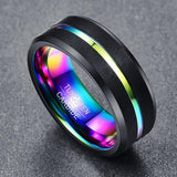 Black Matte Plating Colorful Slotted 8MM Tungsten Steel Trendy, Wedding Ring - ringsuniverse