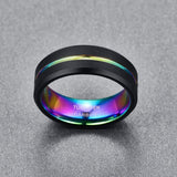 Black Matte Plating Colorful Slotted 8MM Tungsten Steel Trendy, Wedding Ring - ringsuniverse