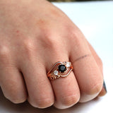 Unique Black Stone Twist Design Rose Gold Witch Ring - Rings Universe
