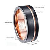 Black Matte Finish 8mm Tungsten Carbide Rings Rose Gold Color Trendy, Groove Wedding - ringsuniverse