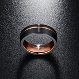 Black Matte Finish 8mm Tungsten Carbide Rings Rose Gold Color Trendy, Groove Wedding - ringsuniverse