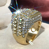Huitan Trendy Hip Hop Rock  Men Ring  For Party Light Gold  Color Full Bling Iced Out Cubic  Micro Paved CZ Rings Gift Jewelry - ringsuniverse