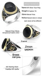 Peace Symbol Oval Black Natural Onyx Stone Ring - Rings Universe