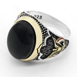 Peace Symbol Oval Black Natural Onyx Stone Ring - Rings Universe