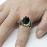 Peace Symbol Oval Black Natural Onyx Stone Ring - Rings Universe