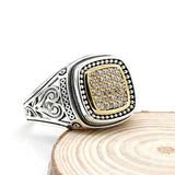 Silver Cubic Geometric Square Hollow Carved Vintage Ring - Rings Universe