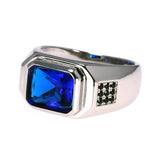 Blue Cubic Zirconia Stone Real Silver Retro Ring - ringsuniverse