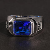 Blue Cubic Zirconia Stone Real Silver Retro Ring - ringsuniverse