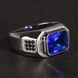 Blue Cubic Zirconia Stone Real Silver Retro Ring - ringsuniverse
