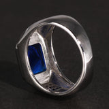 Blue Cubic Zirconia Stone Real Silver Retro Ring - ringsuniverse