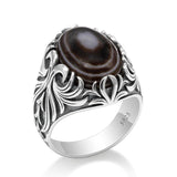 Natural Agate Silver Evil Eye Gemstone Ring - Rings Universe