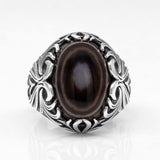 Natural Agate Silver Evil Eye Gemstone Ring - Rings Universe