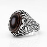 Natural Agate Silver Evil Eye Gemstone Ring - Rings Universe