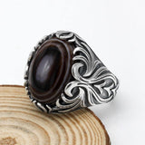 Natural Agate Silver Evil Eye Gemstone Ring - Rings Universe