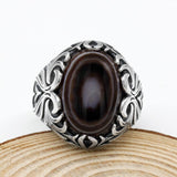 Natural Agate Silver Evil Eye Gemstone Ring - Rings Universe