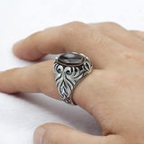Natural Agate Silver Evil Eye Gemstone Ring - Rings Universe
