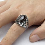 Natural Agate Silver Evil Eye Gemstone Ring - Rings Universe