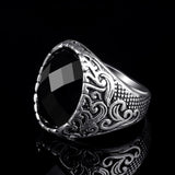 Wbmda Fashion Dubai Gold Men Ring Carving Pattern Mosaic Oval Black Stone Antique Ring Vintage Jewelry Wholesale - ringsuniverse