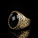 Wbmda Fashion Dubai Gold Men Ring Carving Pattern Mosaic Oval Black Stone Antique Ring Vintage Jewelry Wholesale - ringsuniverse