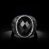 Wbmda Fashion Dubai Gold Men Ring Carving Pattern Mosaic Oval Black Stone Antique Ring Vintage Jewelry Wholesale - ringsuniverse