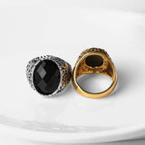 Wbmda Fashion Dubai Gold Men Ring Carving Pattern Mosaic Oval Black Stone Antique Ring Vintage Jewelry Wholesale - ringsuniverse