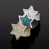 New Iced Out Hexagon Star Micro Paved Cubic Zircon Rings - ringsuniverse