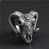 Evil Sacrifice Sorcerer Goat Head Mask Skull Ring - ringsuniverse
