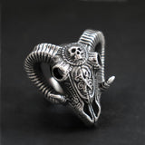 Evil Sacrifice Sorcerer Goat Head Mask Skull Ring - ringsuniverse
