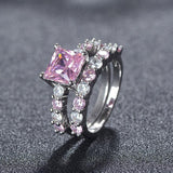 2021 New Luxury Pink Princess Cut Silver Ring set - ringsuniverse
