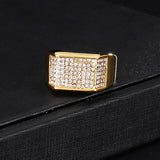 Gold Color Micro Pave Iced Out Square Ring - ringsuniverse