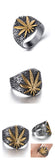 Mens Stainless Steel Cannabis Leaf Symbol Signet Ring - ringsuniverse