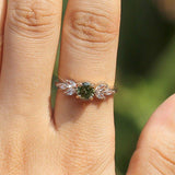 Delicate Olive Green AAA Zircon Leave Shape Ring - Rings Universe