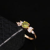 Delicate Olive Green AAA Zircon Leave Shape Ring - Rings Universe
