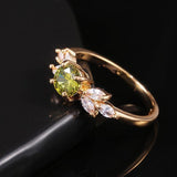 Delicate Olive Green AAA Zircon Leave Shape Ring - Rings Universe