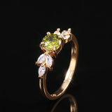 Delicate Olive Green AAA Zircon Leave Shape Ring - Rings Universe