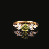 Delicate Olive Green AAA Zircon Leave Shape Ring - Rings Universe