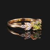 Delicate Olive Green AAA Zircon Leave Shape Ring - Rings Universe