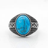Turquoise Vintage Silver Ring with Black CZ - Rings Universe