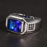 Blue Cubic Zirconia Stone Real Silver Retro Ring - ringsuniverse