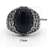 Carved Design Natural Agate Big Black/Red Stone Ring - Rings Universe