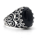 Carved Design Natural Agate Big Black/Red Stone Ring - Rings Universe