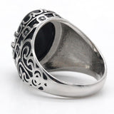 Carved Design Natural Agate Big Black/Red Stone Ring - Rings Universe