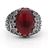Carved Design Natural Agate Big Black/Red Stone Ring - Rings Universe