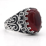 Carved Design Natural Agate Big Black/Red Stone Ring - Rings Universe