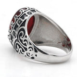 Carved Design Natural Agate Big Black/Red Stone Ring - Rings Universe