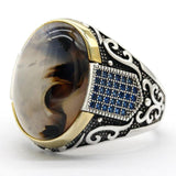 New Authentic Silver Antique Blue Zircon Agate Ring - Rings Universe