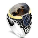 New Authentic Silver Antique Blue Zircon Agate Ring